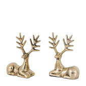 Antique Gold Stag Ornament Set of 2 – Elegant Aluminium Deer Decorations 